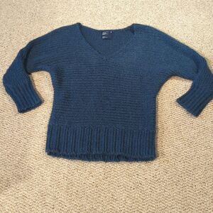 American Eagle Chunky Open Knit Sweater Womens M Blue V Neck Wool